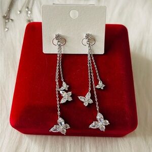 Elegant Silver Tone Butterfly Drop Earrings
